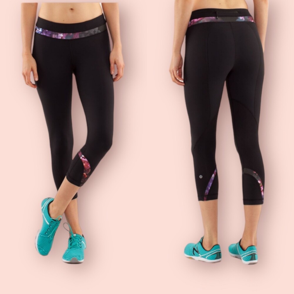 Lululemon Run: Inspire Crop II Black/Spring Has Sprung Multi Sz 6